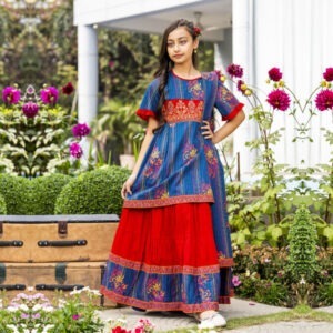 Red Printed Girls Lehenga