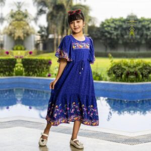 Girls Blue Color Printed Tops